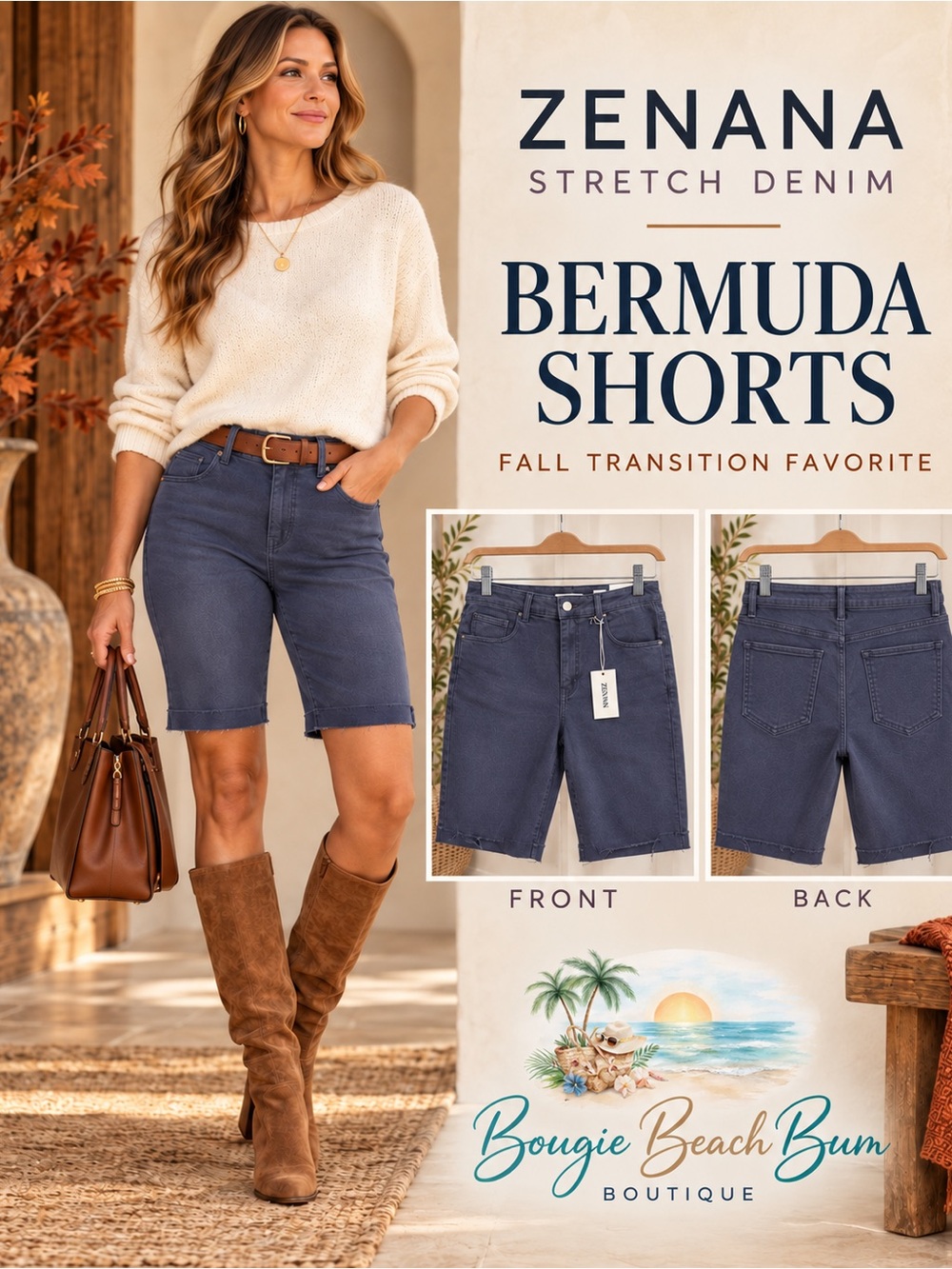 Zenana Outfitters Bermuda Shorts - Slate Navy